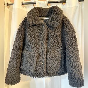 DKNY Jeans Faux Fur Teddy Coat | Cropped Plush Jacket | Size M